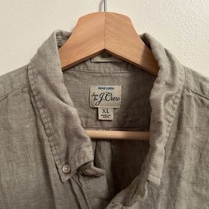 J. Crew Irish Linen Oxford Shirt | Light Green | Size XL Slim